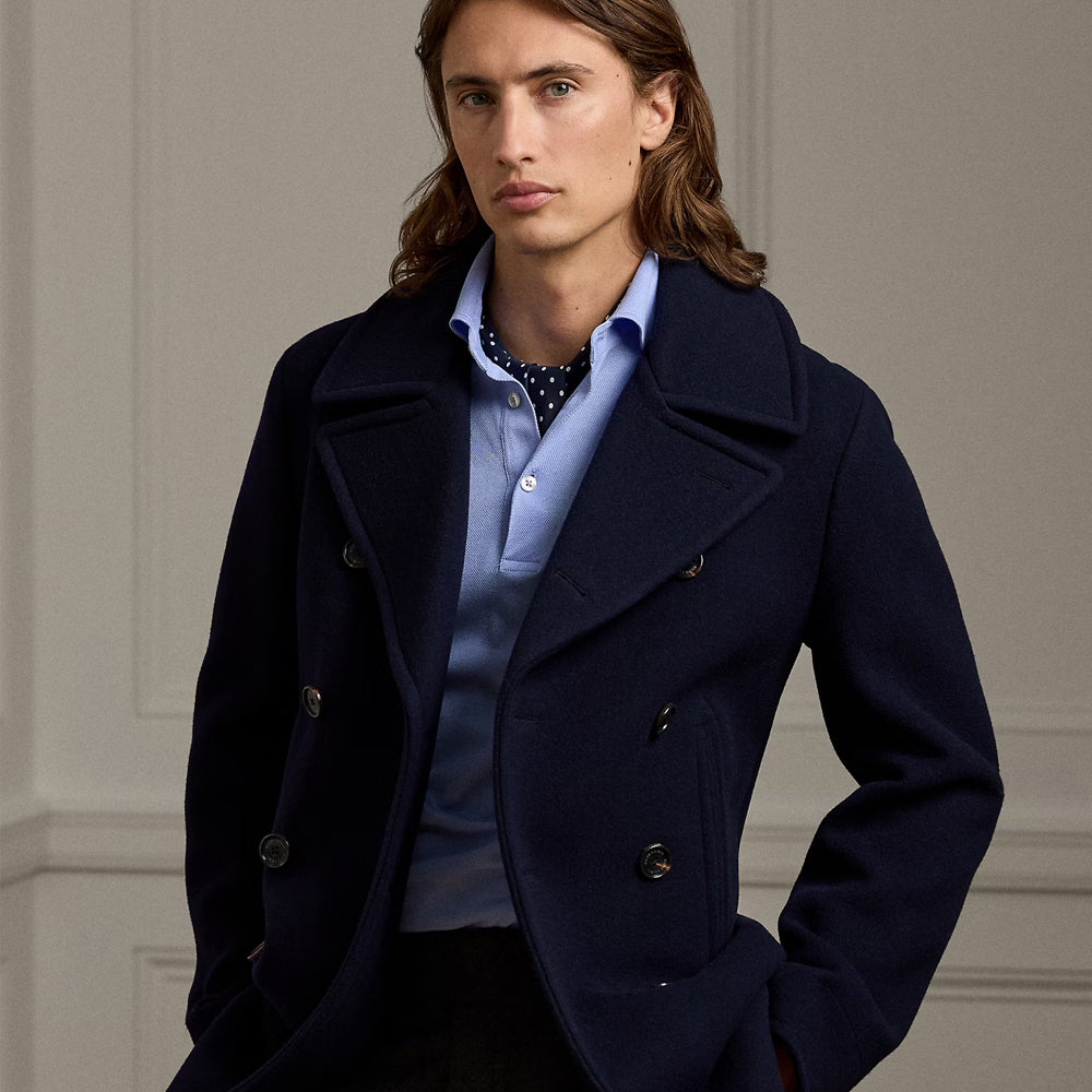 Men's Double Breasted Premium Wool Blue Pea Coat