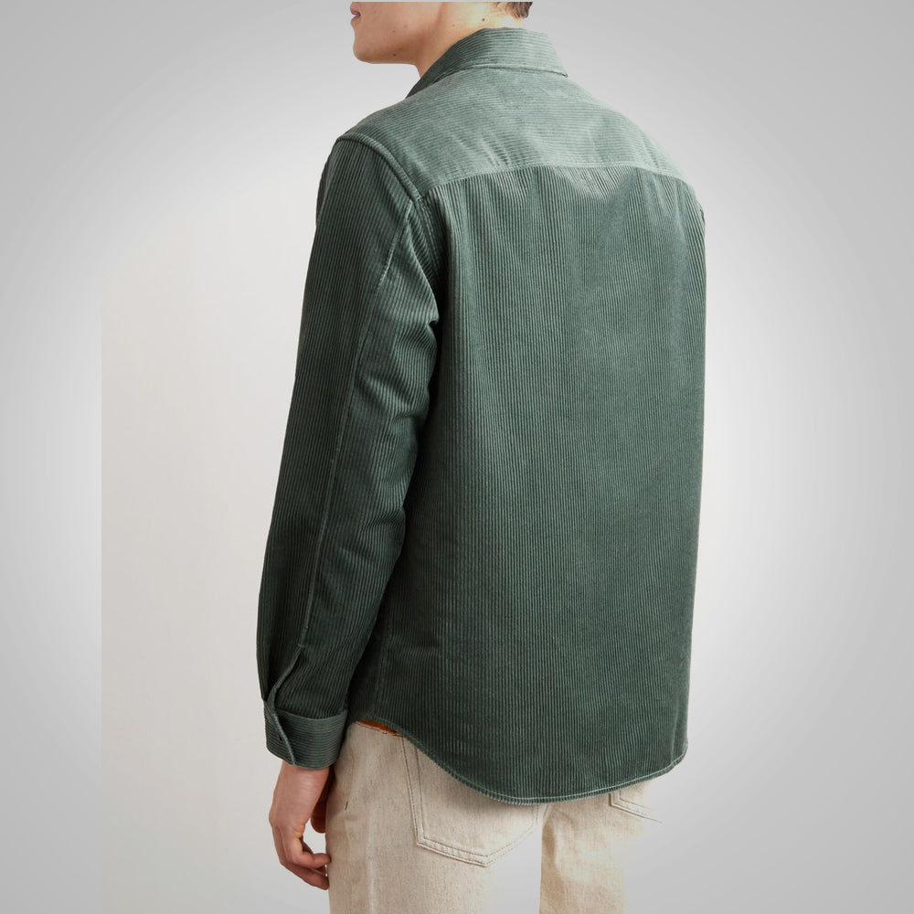 Men's Green Full Sleeves Corduroy Jacket