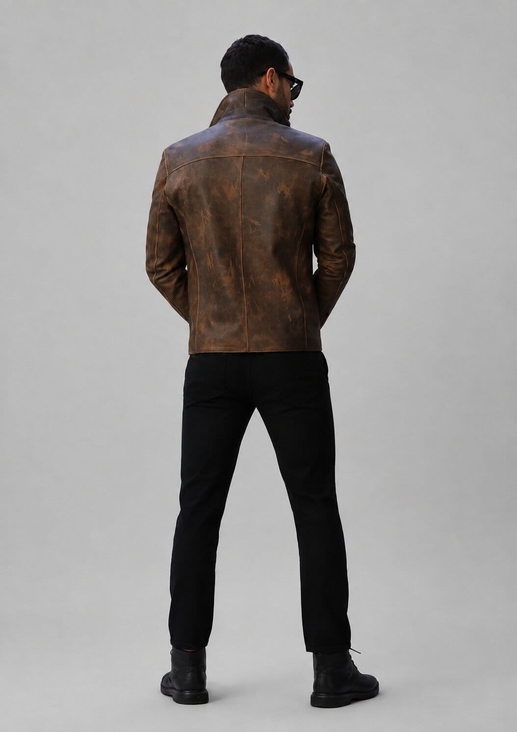 Handmade Brown Sheepskin Leather Biker Jacket for Men