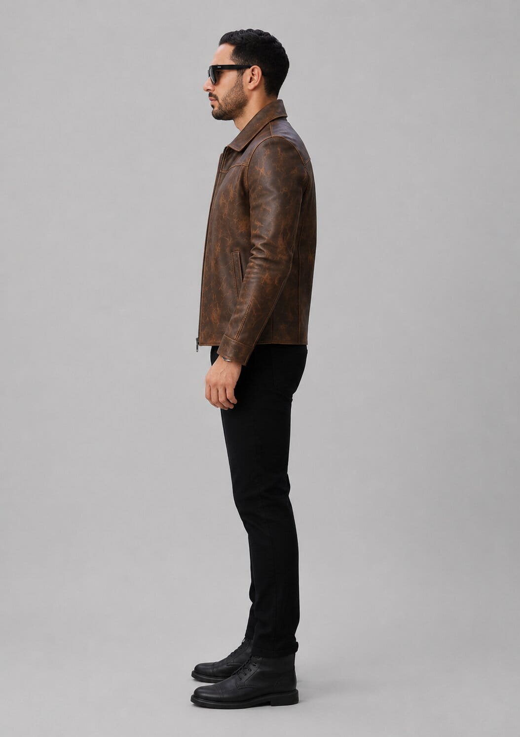 Handmade Brown Sheepskin Leather Biker Jacket for Men