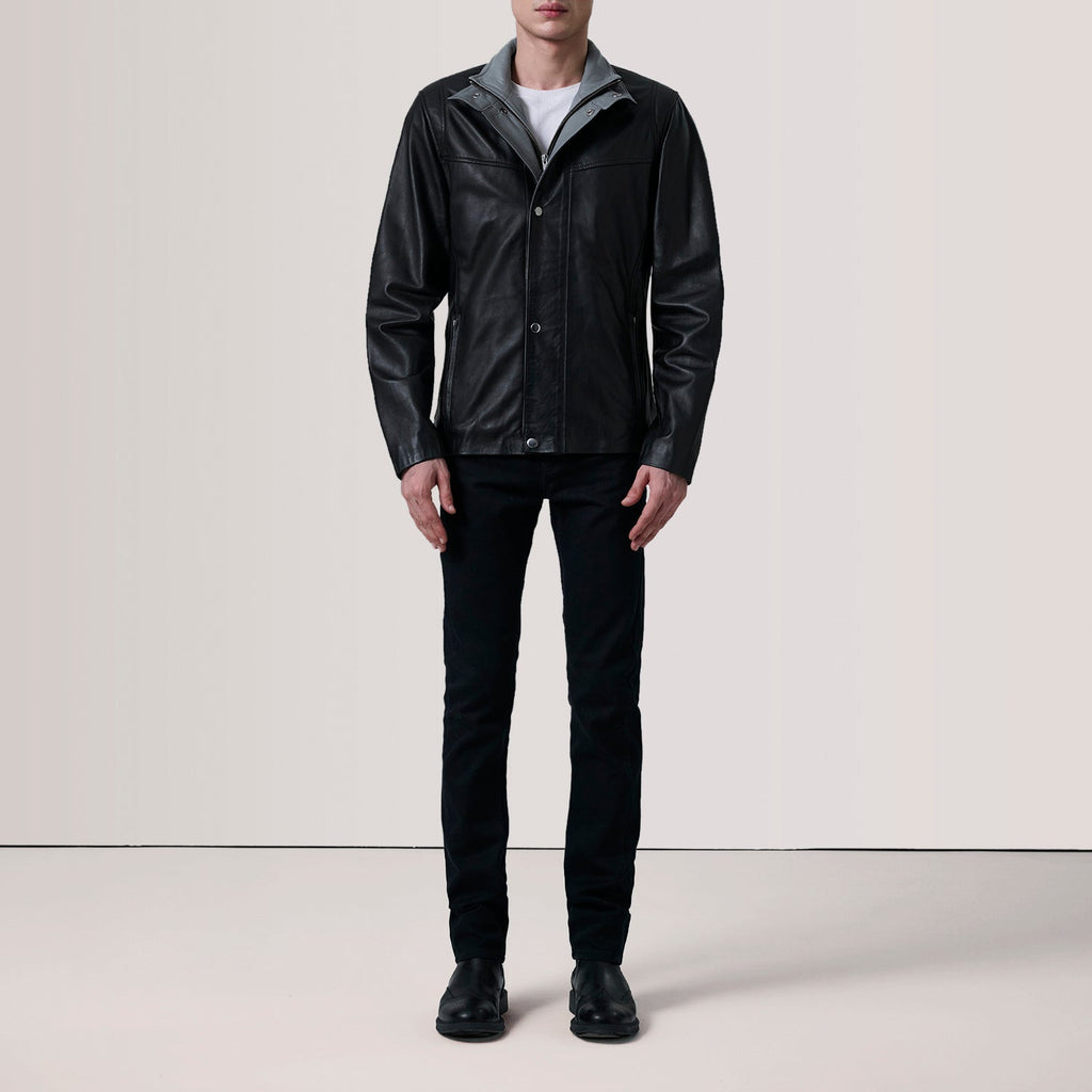 Henrik Black Leather Cafe Racer Jacket