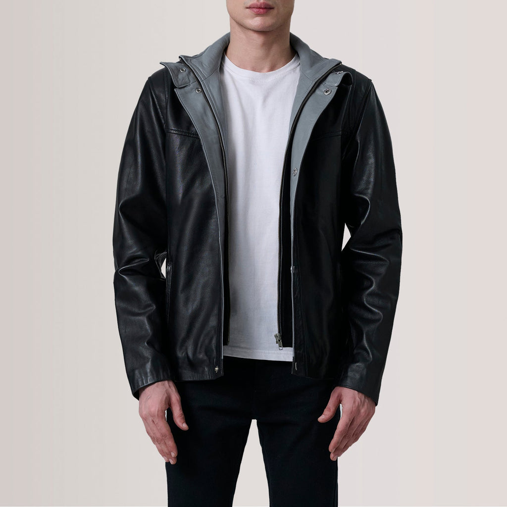 Henrik Black Leather Cafe Racer Jacket