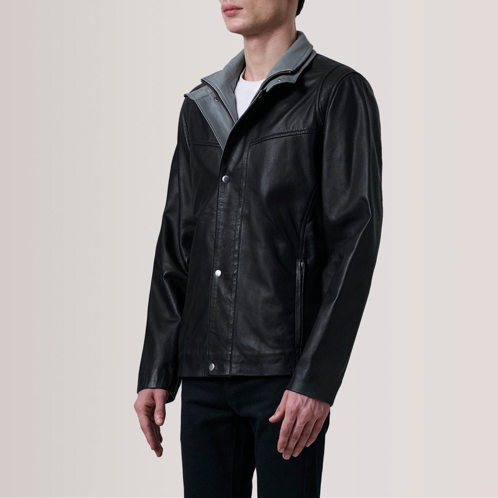 Henrik Black Leather Cafe Racer Jacket