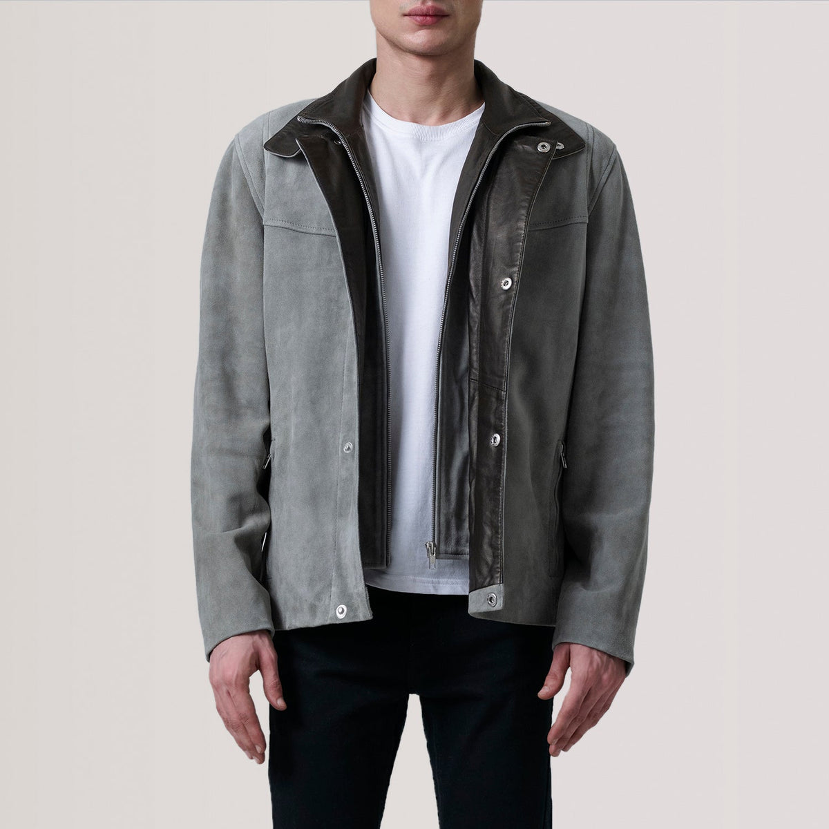 Henrik Grey Suede Cafe Racer Jacket