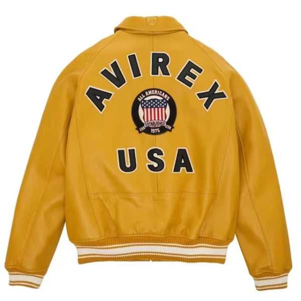Men's New Avirex Yellow Bomber Leather Jacket