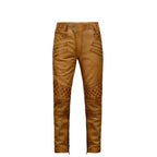 Men's Burnt Brown Leather Pants | Sheepskin Biker Style