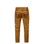 Men's Burnt Brown Leather Pants | Sheepskin Biker Style