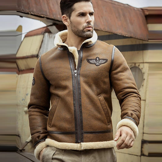 Men's RAF Airforce Sheepskin Shearling Aviator Leather Jacket