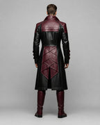 Men's Red And Black Genuine Leather Fantasy Coat With Warrior Design