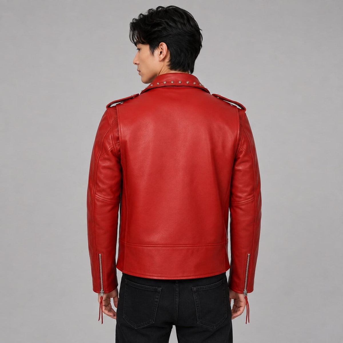 Men's Red Cowhide Leather Biker Jacket - Durable Riding Outerwear