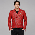 Men's Red Cowhide Leather Biker Jacket - Durable Riding Outerwear