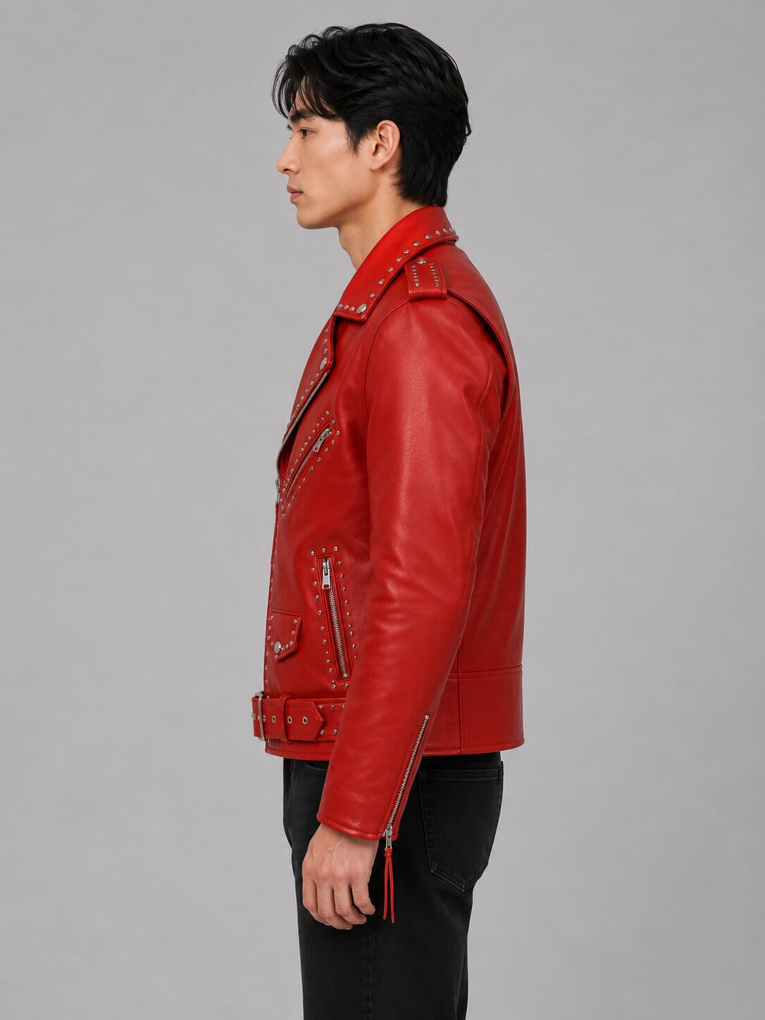 Men's Red Cowhide Leather Biker Jacket - Durable Riding Outerwear