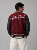 Men's Red Varsity Bomber Leather Jacket - Classic Design