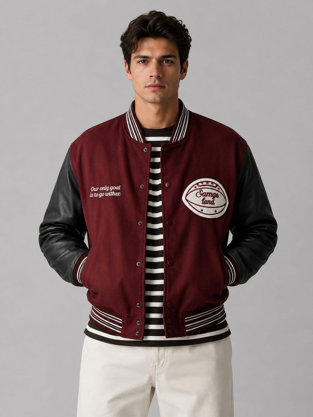 Men's Red Varsity Bomber Leather Jacket - Classic Design