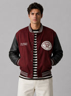 Men's Red Varsity Bomber Leather Jacket - Classic Design