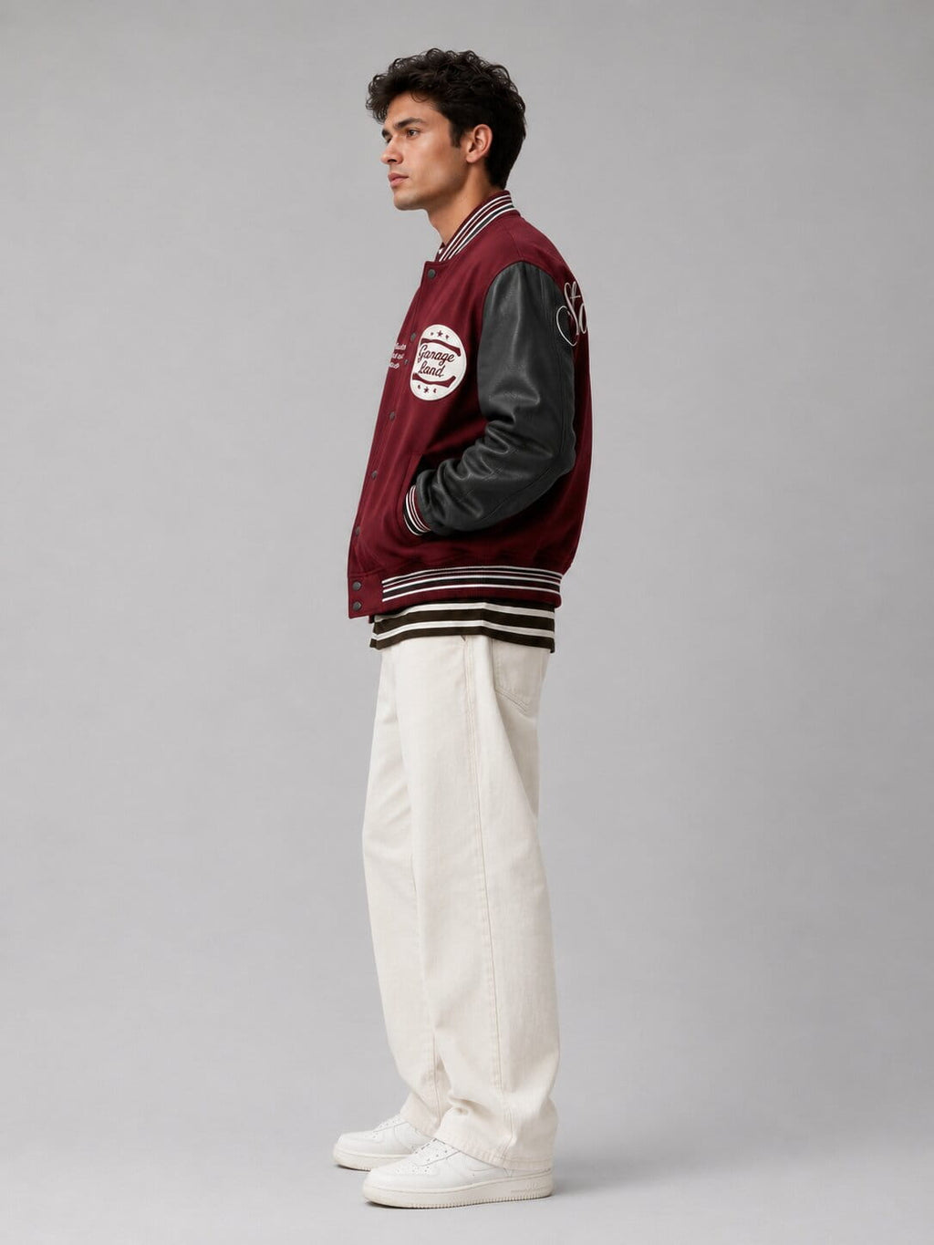 Men's Red Varsity Bomber Leather Jacket - Classic Design