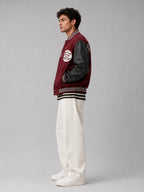 Men's Red Varsity Bomber Leather Jacket - Classic Design