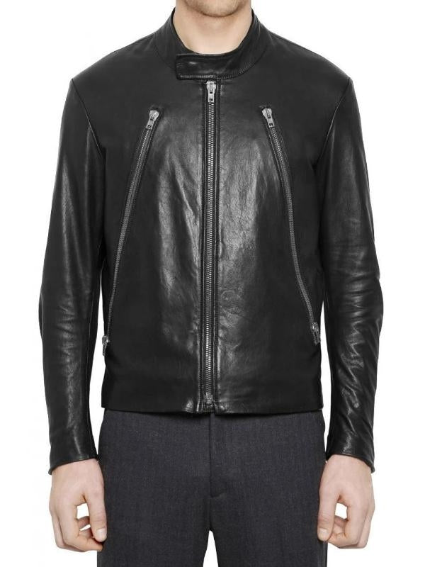 Men’s Retro Black Leather Moto Jacket – Classic Motorcycle Style