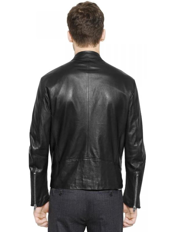 Men’s Retro Black Leather Moto Jacket – Classic Motorcycle Style