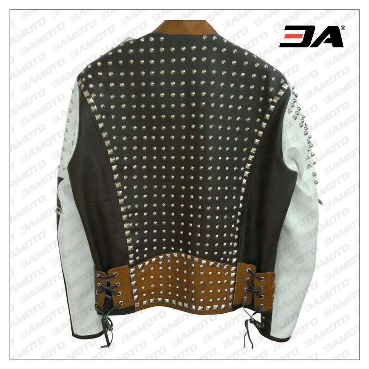 Mens Silver Studded Leather Jacket Black-White-Brown Leather Jacket