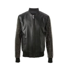 Men's Studded Bomber Zippered Leather Jacket