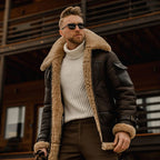 Men's WWII B3 bomber Sheepskin Shearling Long Coat