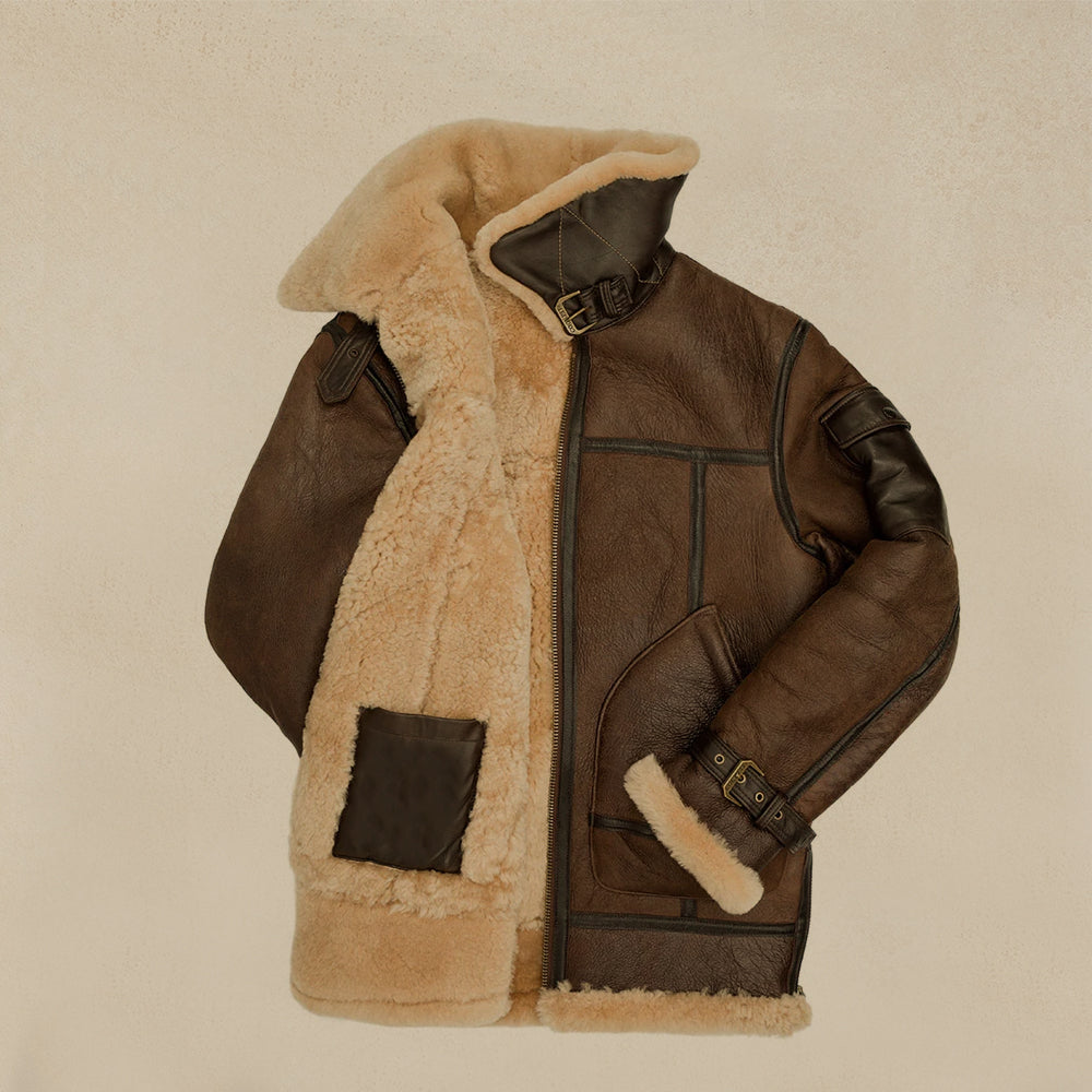 Men's WWII B3 bomber Sheepskin Shearling Long Coat