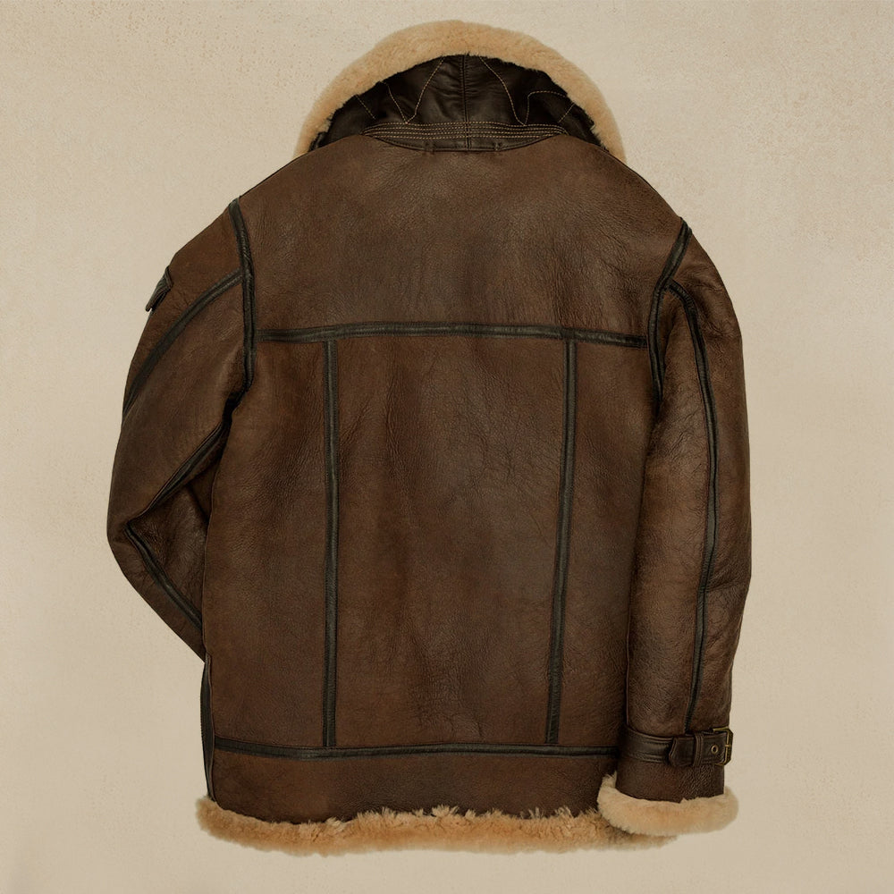 Men's WWII B3 bomber Sheepskin Shearling Long Coat
