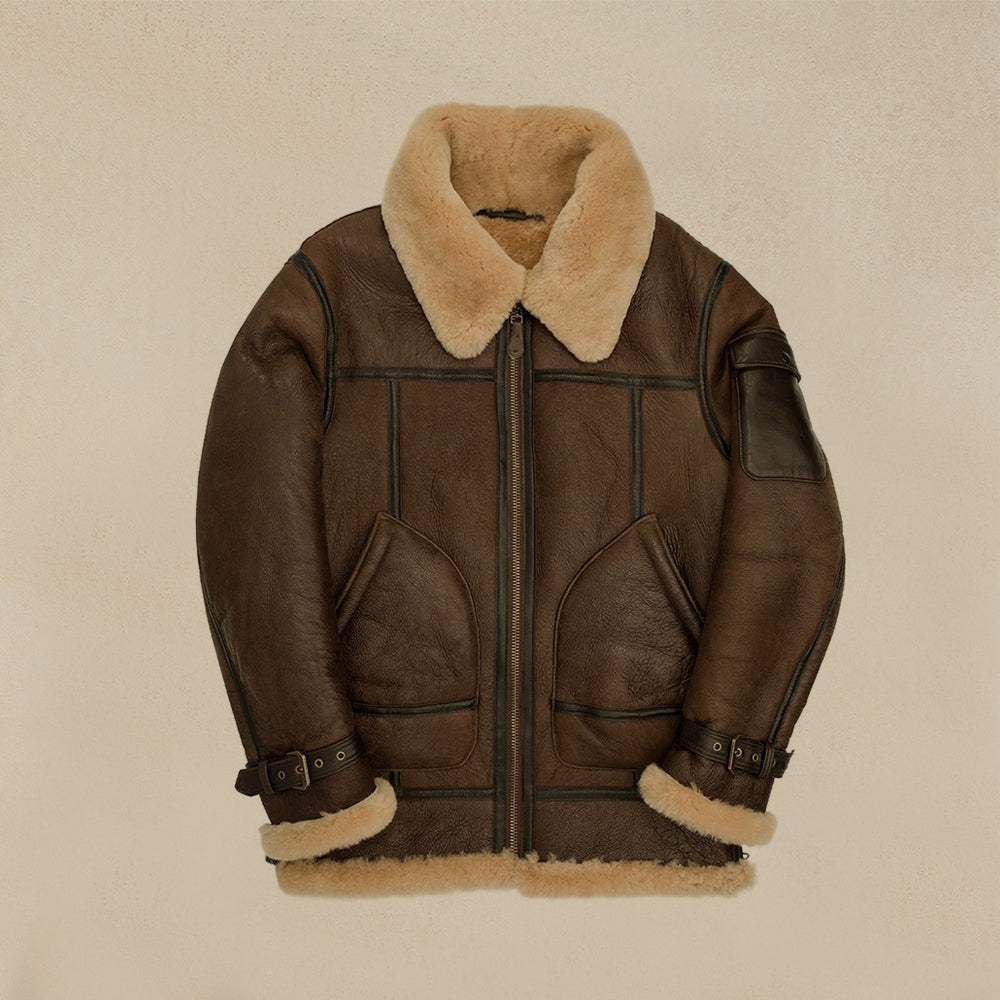 Men's WWII B3 bomber Sheepskin Shearling Long Coat