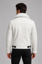 Men White Sheepskin B3 Aviator Jacket Shearling Lined Bomber