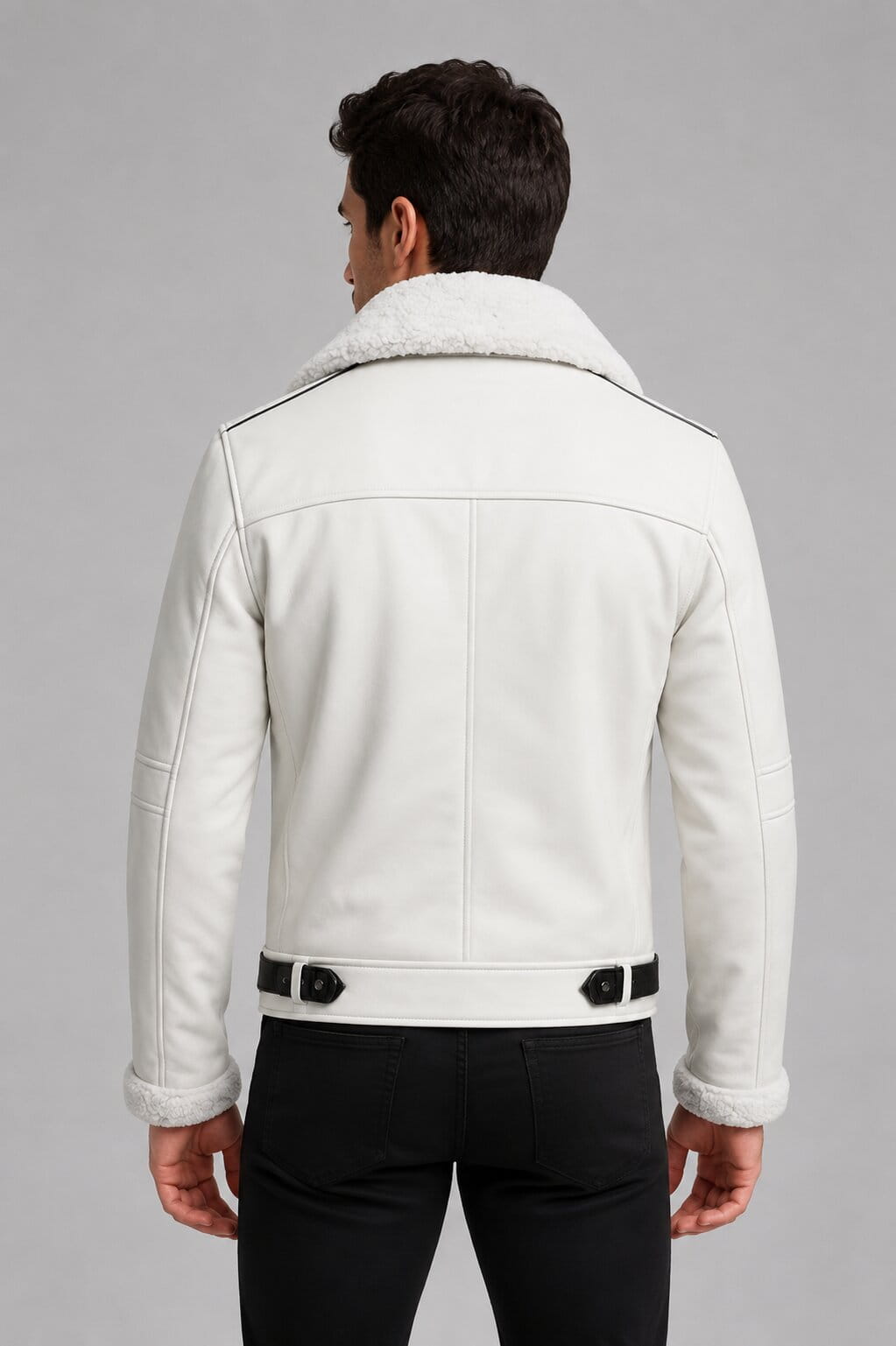 Men White Sheepskin B3 Aviator Jacket Shearling Lined Bomber