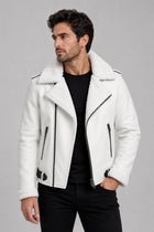 Men White Sheepskin B3 Aviator Jacket Shearling Lined Bomber