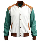 Men’s White Sea Green Genuine Varsity Leather Jacket