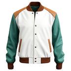 Men’s White Sea Green Genuine Varsity Leather Jacket