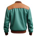 Men’s White Sea Green Genuine Varsity Leather Jacket
