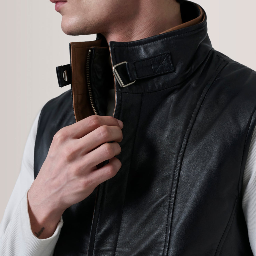 Zane Black Leather Vest