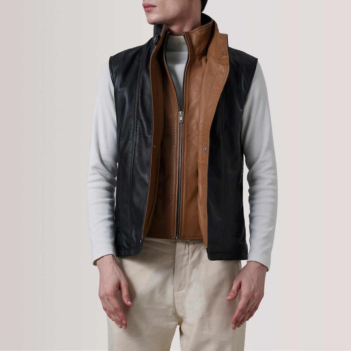 Zane Black Leather Vest