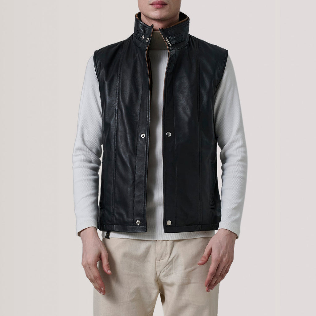 Zane Black Leather Vest