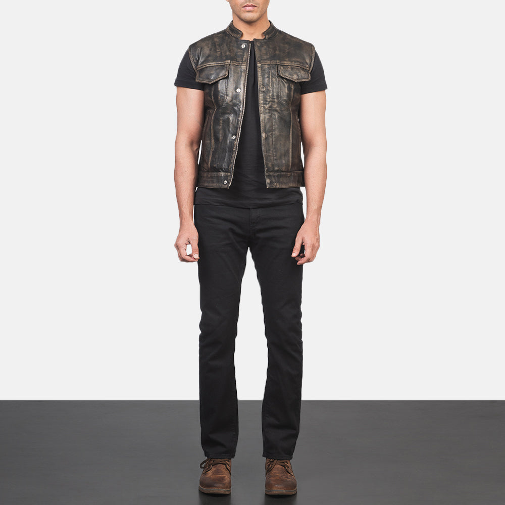 Atlas Moto Distressed Brown Leather Vest Avanzar Leather
