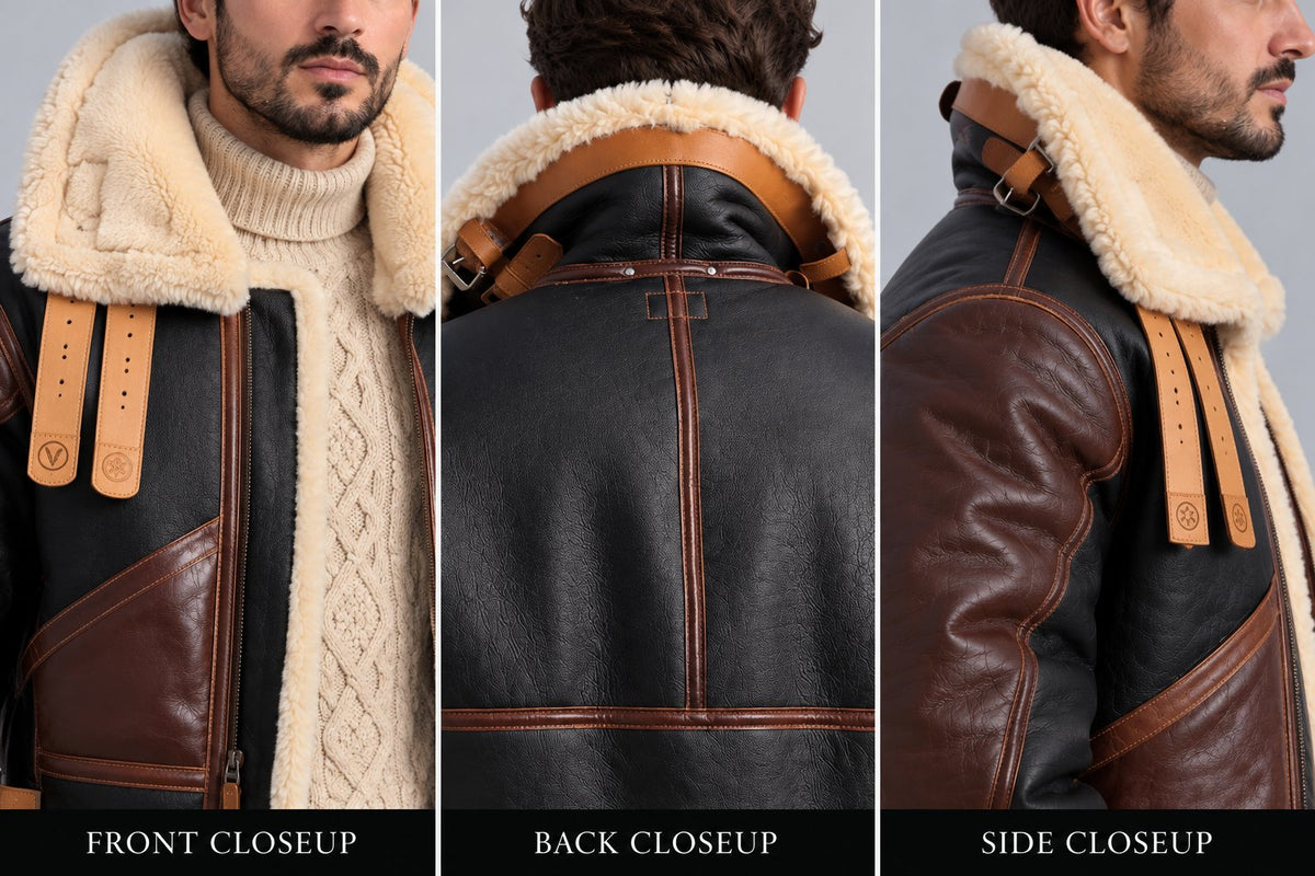 Men’s B3 Shearling Leather Bomber Jacket - Genuine Sheepskin RAF Aviator Coat