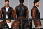 Men’s Black and Brown Two-Tone Genuine Leather Biker Jacket