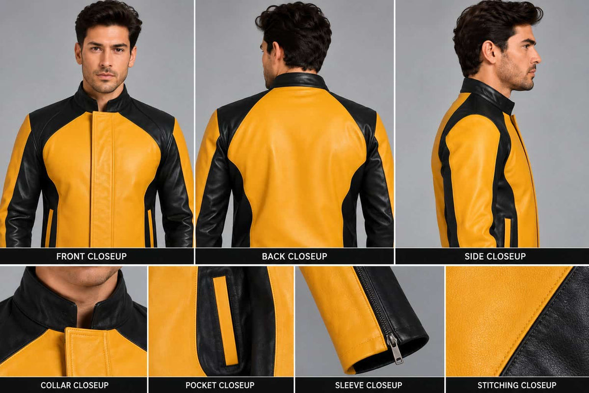 Men’s Black and Mustard Two-Tone Leather Biker Jacket