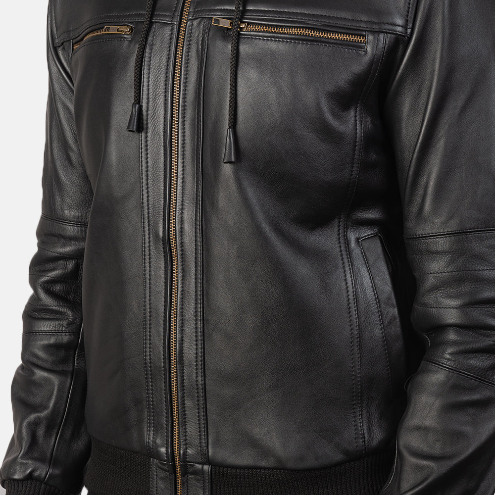 [FS] Bouncer Biz Black Leather Bomber Jacket