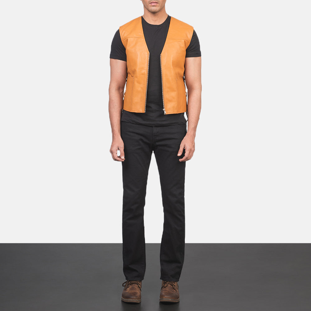 Brandon Tan Brown Leather Vest Avanzar Leather
