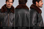Men’s Classic Black Leather Bomber Jacket with Shearling Collar