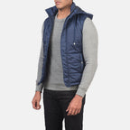 Leather Funston Blue Hooded Puffer Vest Avanzar Leather