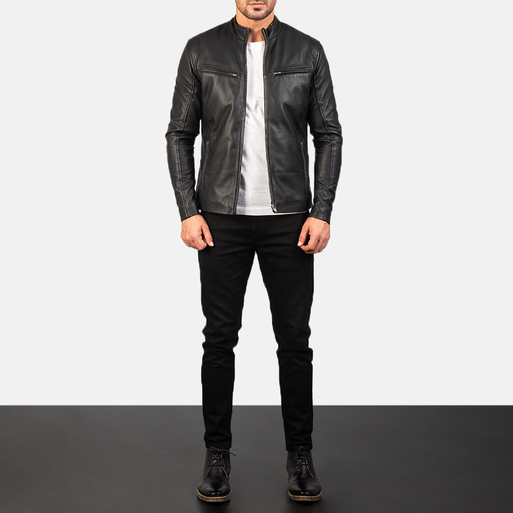 Ionic Black Leather Jacket for men's