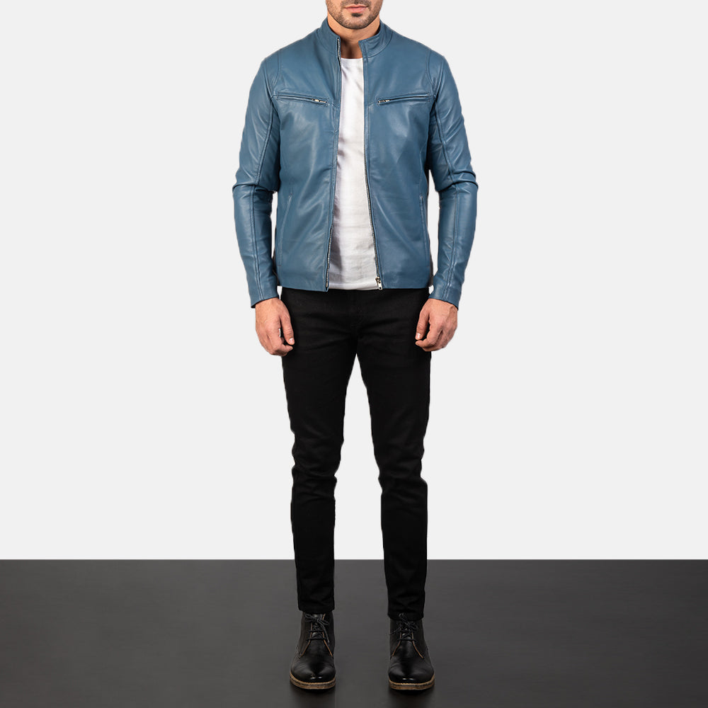 Blue stylish Leather Biker Jacket for men's