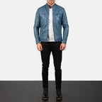 Blue stylish Leather Biker Jacket for men's