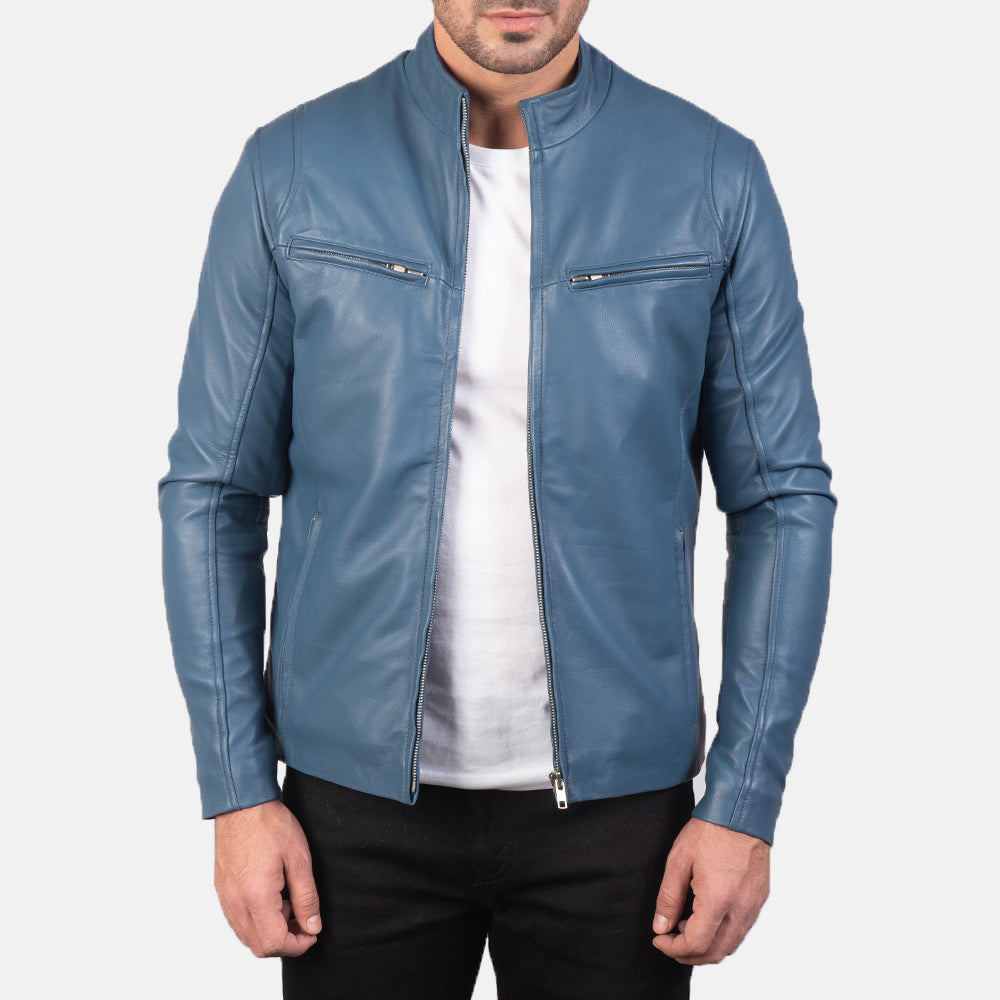 Blue stylish Leather Biker Jacket for men's